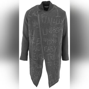 Nwt $1995 Made In Italy Men's Gray Word Embroidered Coat